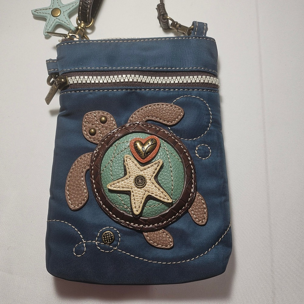 Chala Venture Blue Nylon Sea Turtle Crossbody Cell Phone Purse Starfish Charm